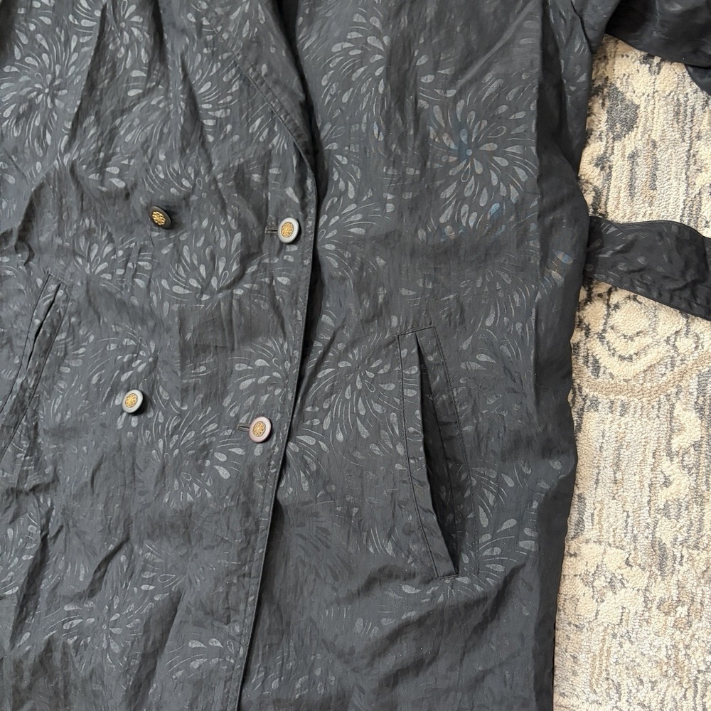 Portrait Long Black Nylon Trench Coat Womens 8 L Belted Waterproof Shoulder Pad - Picture 6 of 14